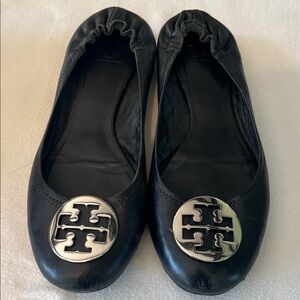 Tory Burch Black Flats with Silver Logo